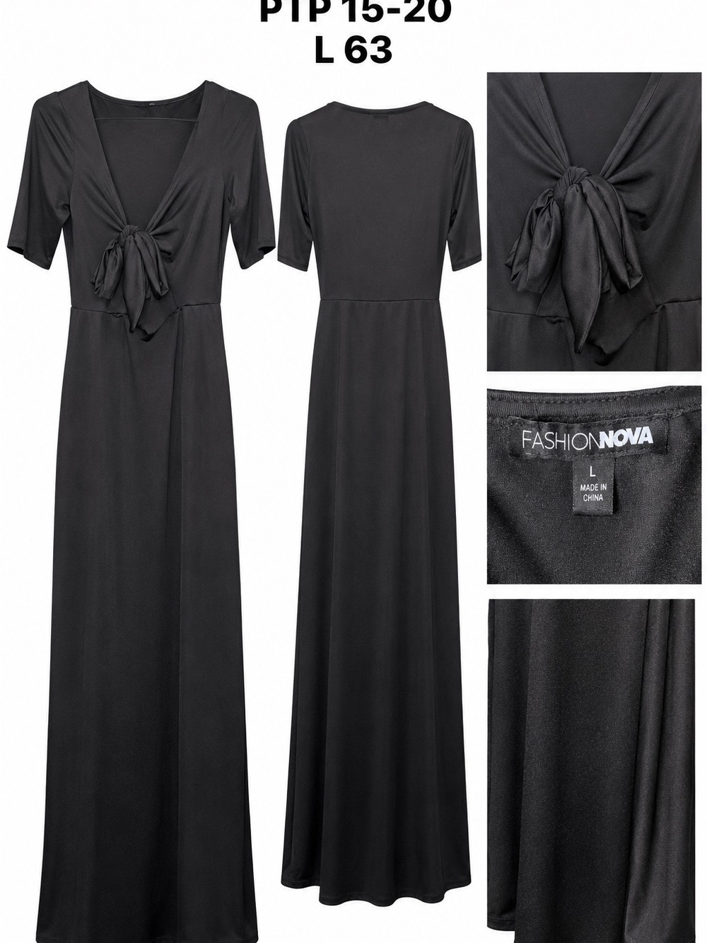 Fashion Nova Black Tie-Front Formal Maxi Dress